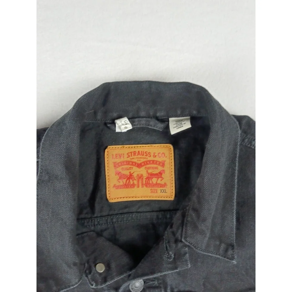 Levis Trucker Jacket Mens XXL Black Denim Button Front Coat Outerwear‎